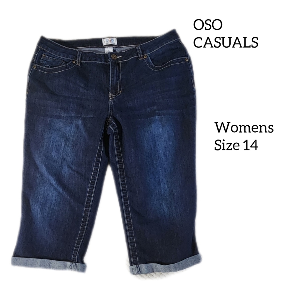OSO WOMENS CAPRI JEANS SIZE 14 DARK BLUE COLOR
